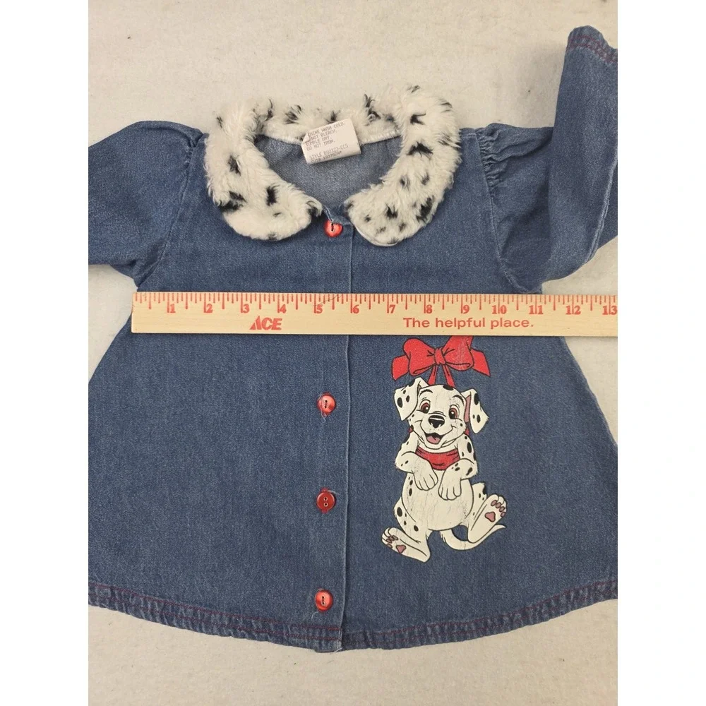 90s Vintage Kids Disney 101 Dalmatians Denim Shirt Fluffy Collar Toddler 3T‎ USA